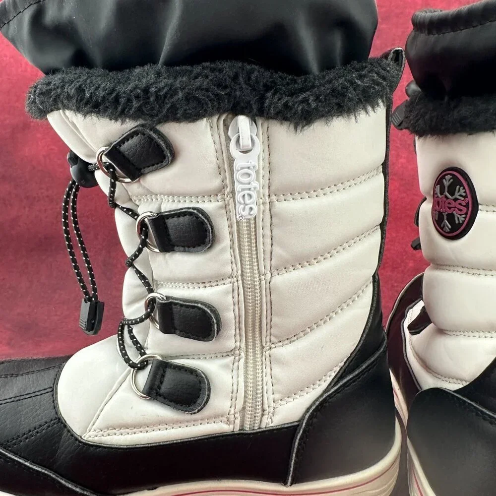 TOTES ALPINE MACKENZIE KIDS GIRLS WINTER BOOTS WHITE & BLACK THERMOLITE SIZE 4M